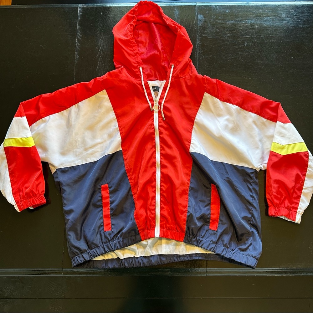 New Look Retro 3X XXXL Red Windbreaker Color Block White Blue Yellow Zip Up